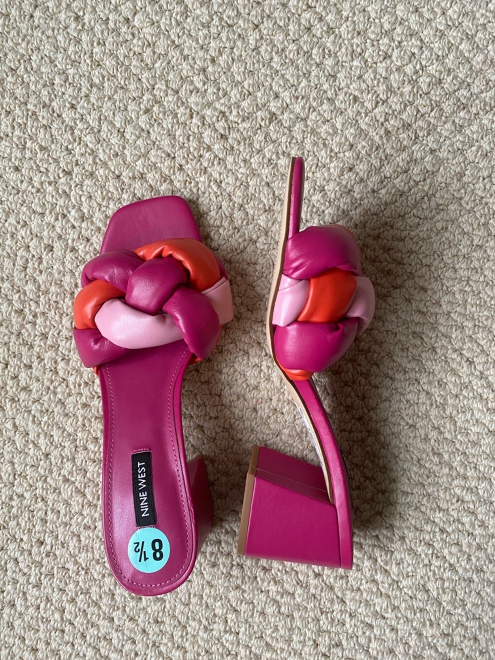 Nine West Fuchsia Braided Slide Sandals with Pink & Orange Twists - Picture 2 of 3